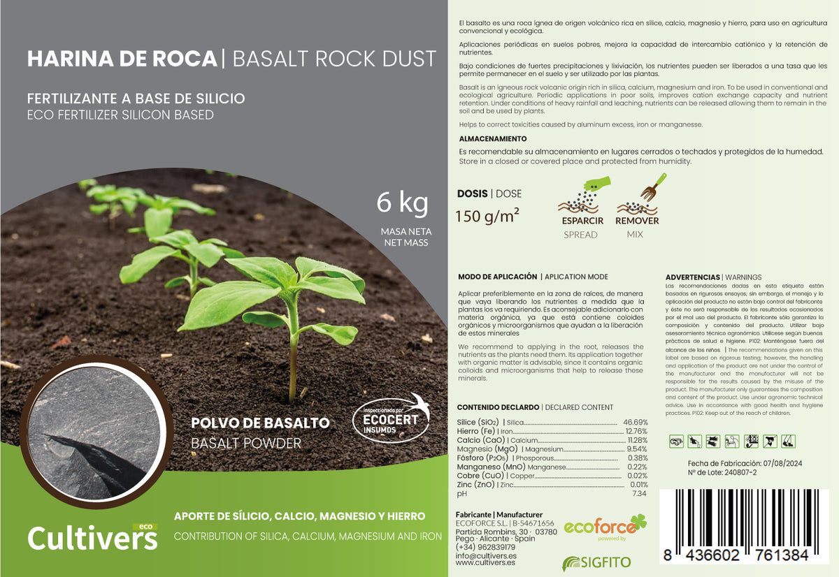 Cultivers Harina De Roca 6 Kg Mineral Fertilizante De Basalto | Silicio 46% Hierro 12% Calcio 11% Y Magnesio 9%…_3