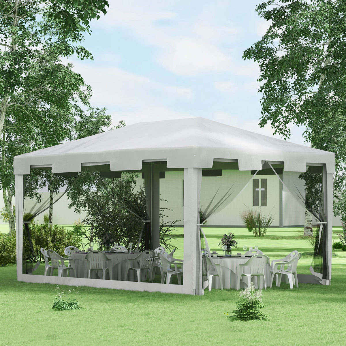 Outsunny Carpa De Jardín 4x3 M Con 4 Mosquiteras Laterales Blanco Y Negro_1