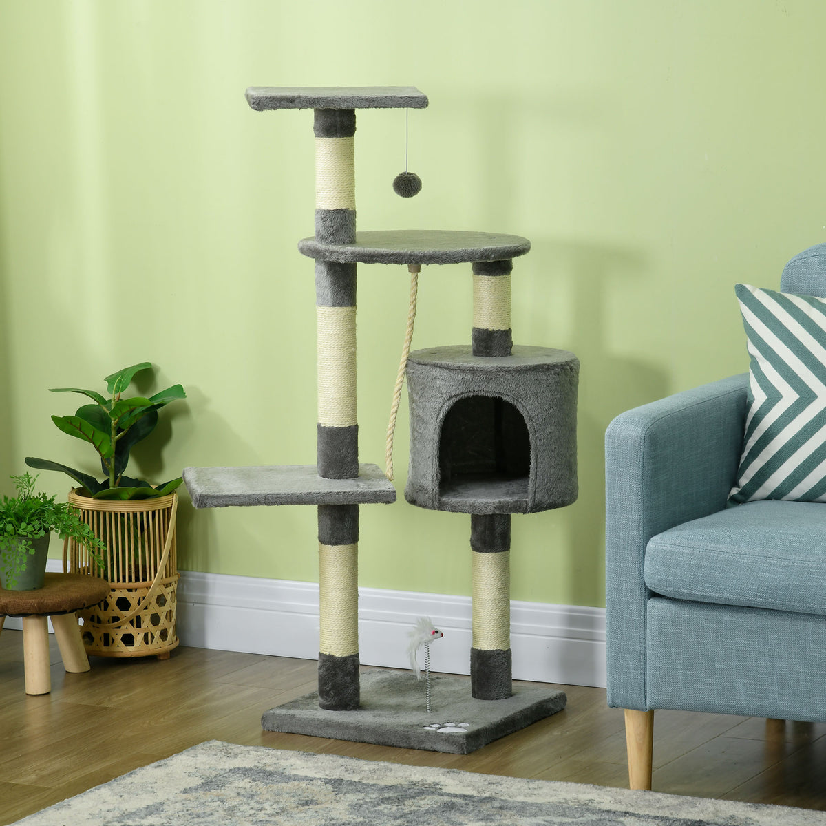 Pawhut Rascador Para Gatos Altura 116cm Con Postes De Sisal Cueva Y Plataformas_1