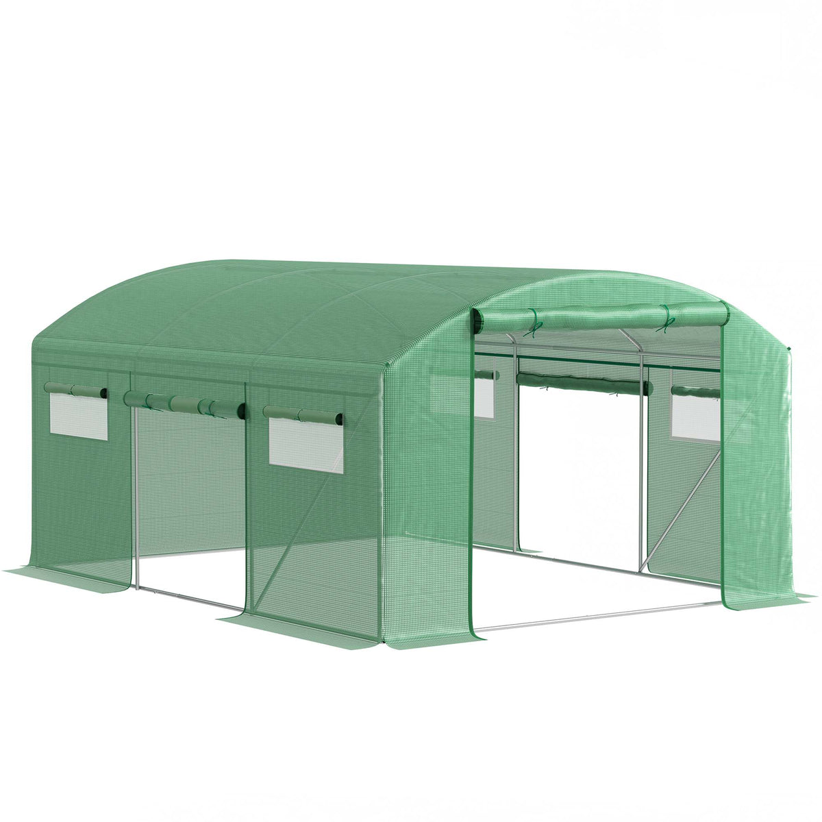 Outsunny Invernadero De Túnel 4x3x2 M Con 6 Ventanas 3 Puertas Enrollables Verde_0