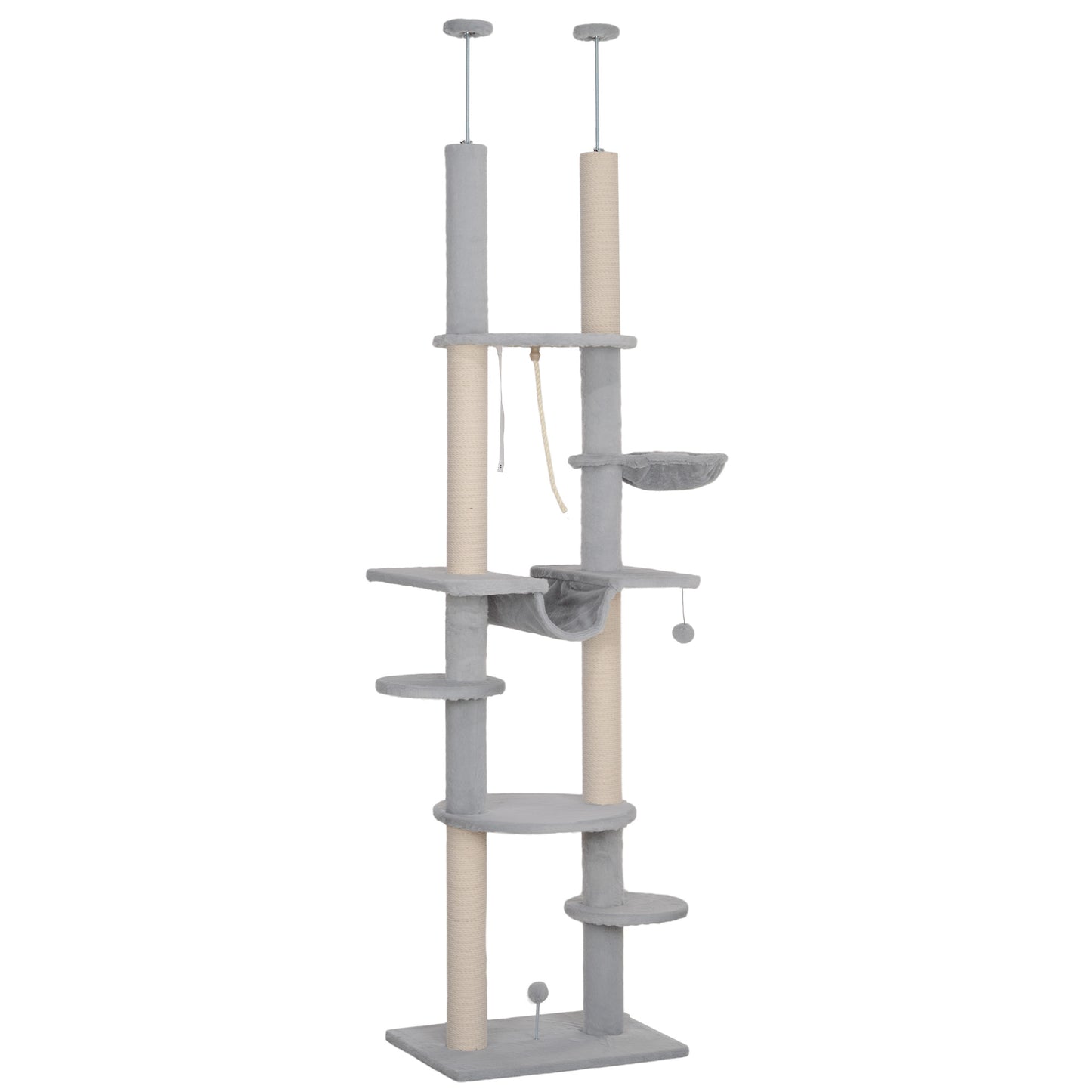 Pawhut Árbol Para Gatos De Suelo A Techo Con Altura Ajustable 225-255 Cm Gris_0