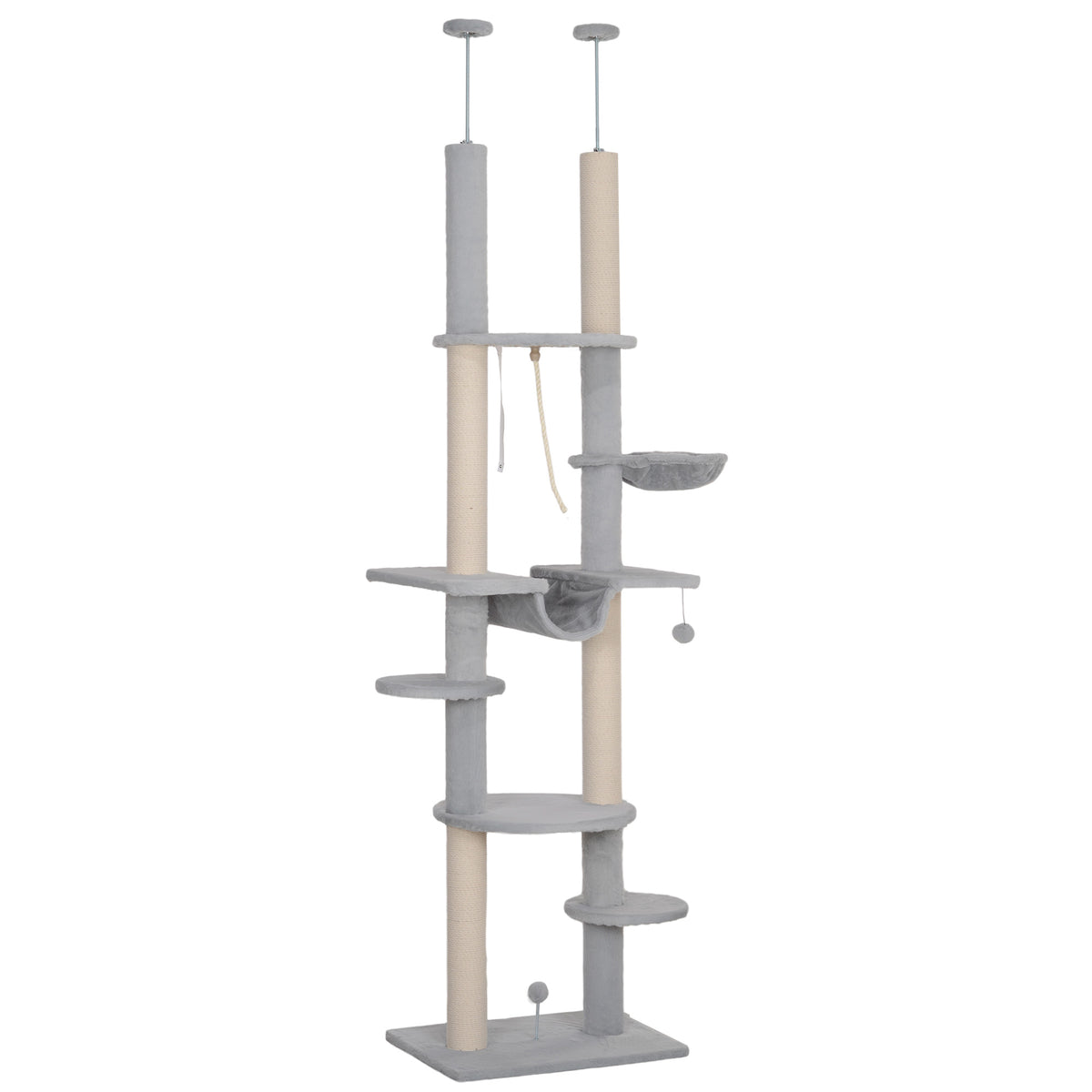 Pawhut Árbol Para Gatos De Suelo A Techo Con Altura Ajustable 225-255 Cm Gris_0