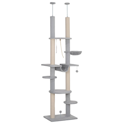 Pawhut Árbol Para Gatos De Suelo A Techo Con Altura Ajustable 225-255 Cm Gris_0