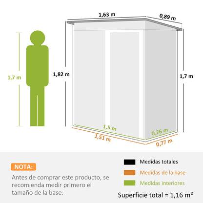 Outsunny Cobertizo De Jardín Exterior 1,2 M² 163x89x182cm Puerta Corredera Negro_2