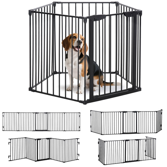 Pawhut Barrera De Seguridad 300 Cm Parque Para Perros De 5 Paneles Negro_0