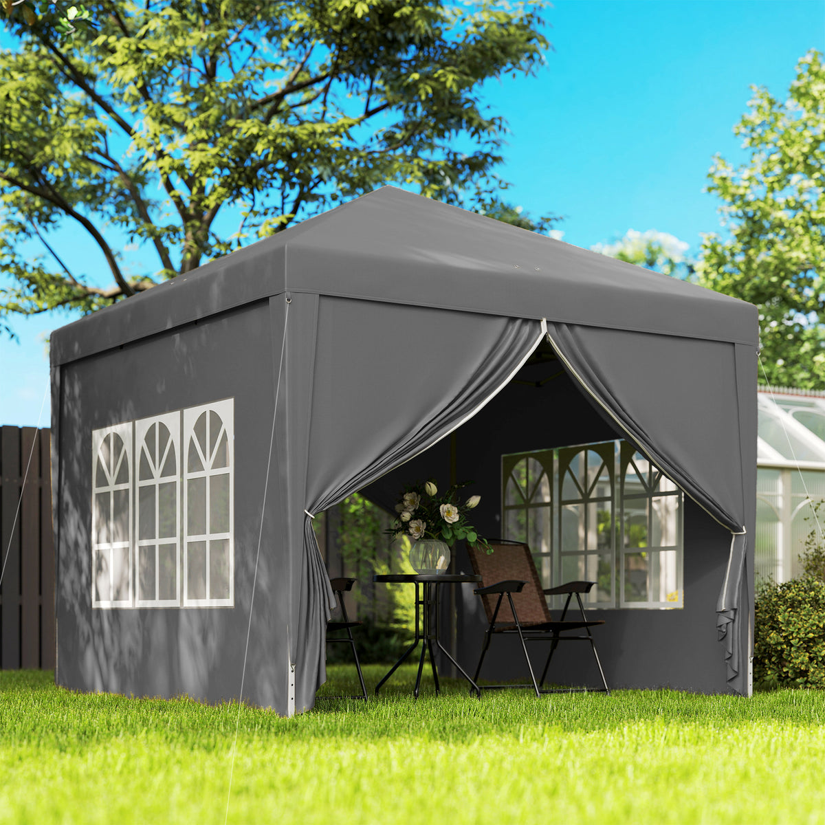 Outsunny Carpa Plegable Pop-up 3x3 M Con 4 Paredes Laterales Anti-uv Gris_1