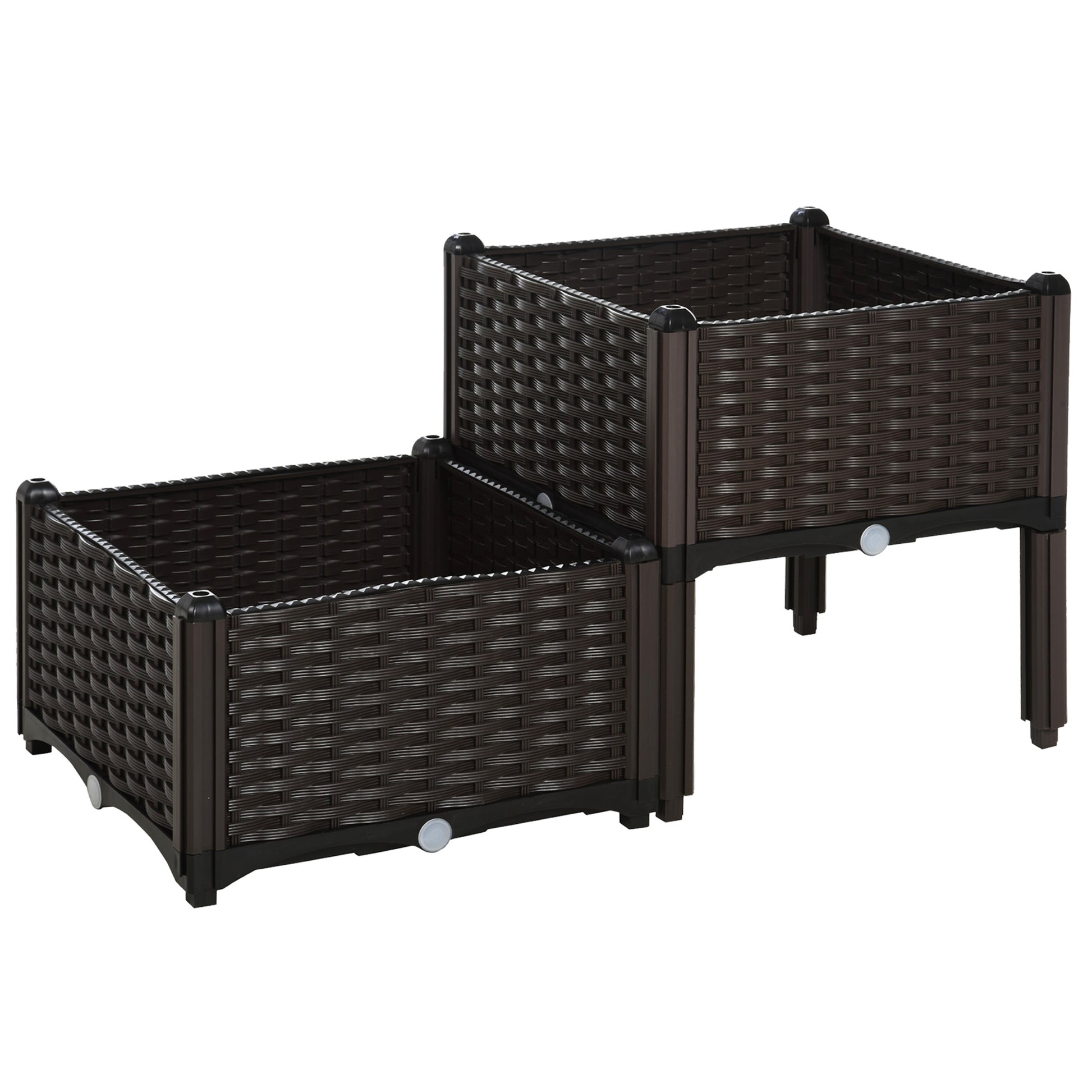 Outsunny Conjunto 2 Jardineras Cuadradas Con Agujeros Drenaje 40x40x26/44cm_0