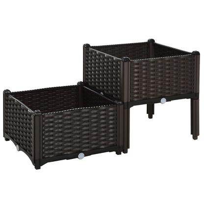 Outsunny Conjunto 2 Jardineras Cuadradas Con Agujeros Drenaje 40x40x26/44cm_0