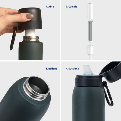 Botella con filtro potabilizador BottlePro Adventure TappWater 740 ml