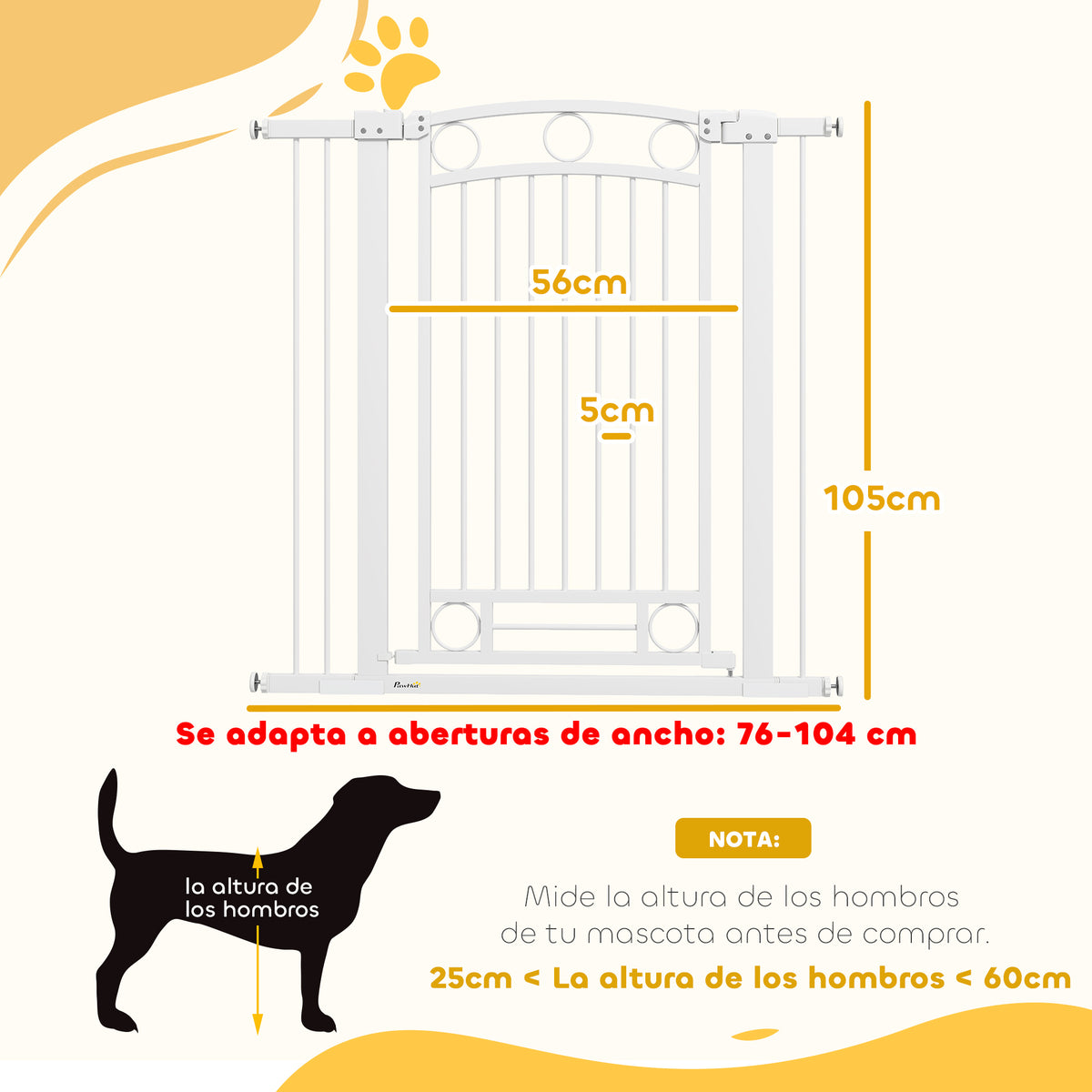 Pawhut Barrera Para Perros Con Ancho Ajustable 76-104 Cm 2 Extensiones Blanco_2