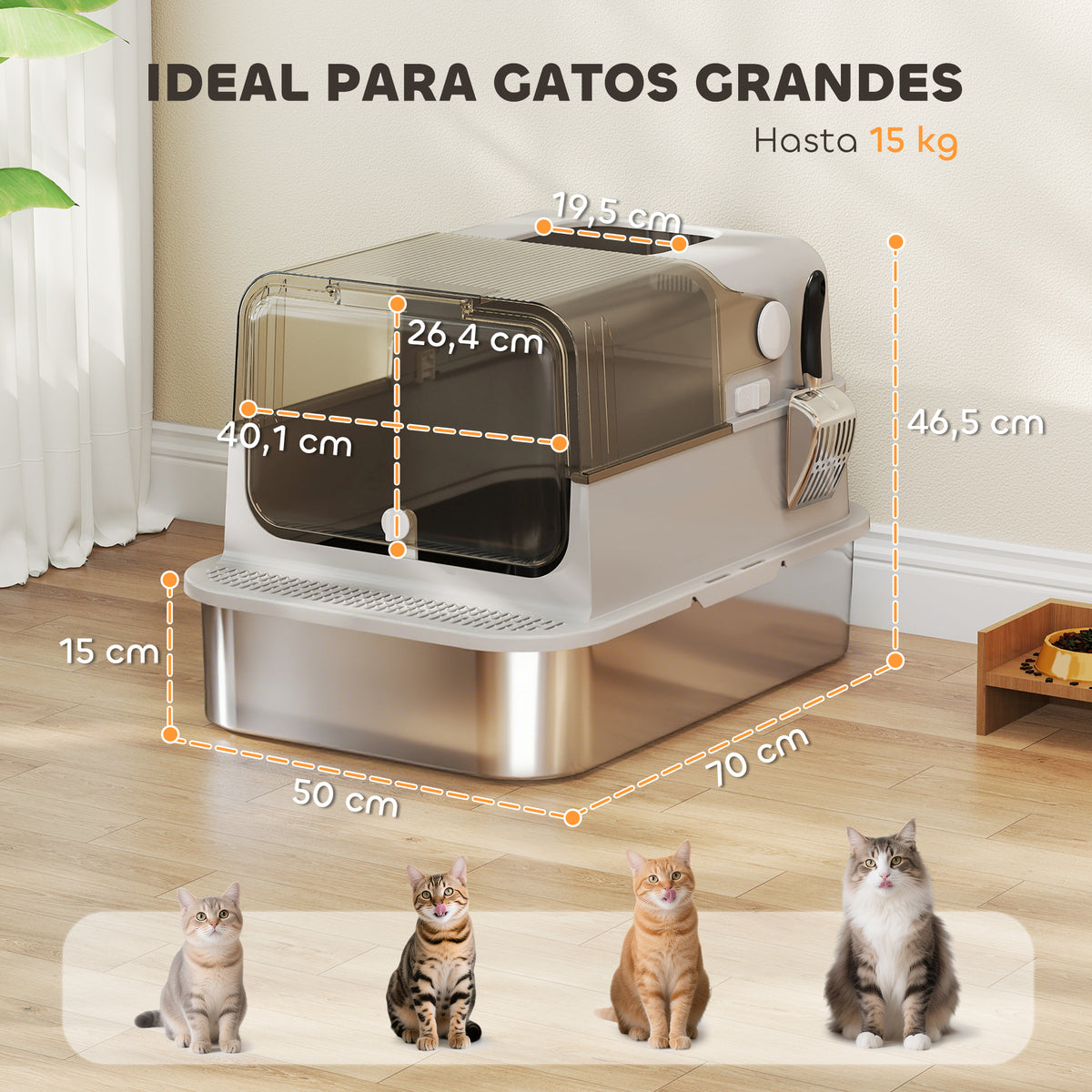 Pawhut Arenero Para Gatos De Acero Inoxidable Xxl Tapa Abatible Gris_2