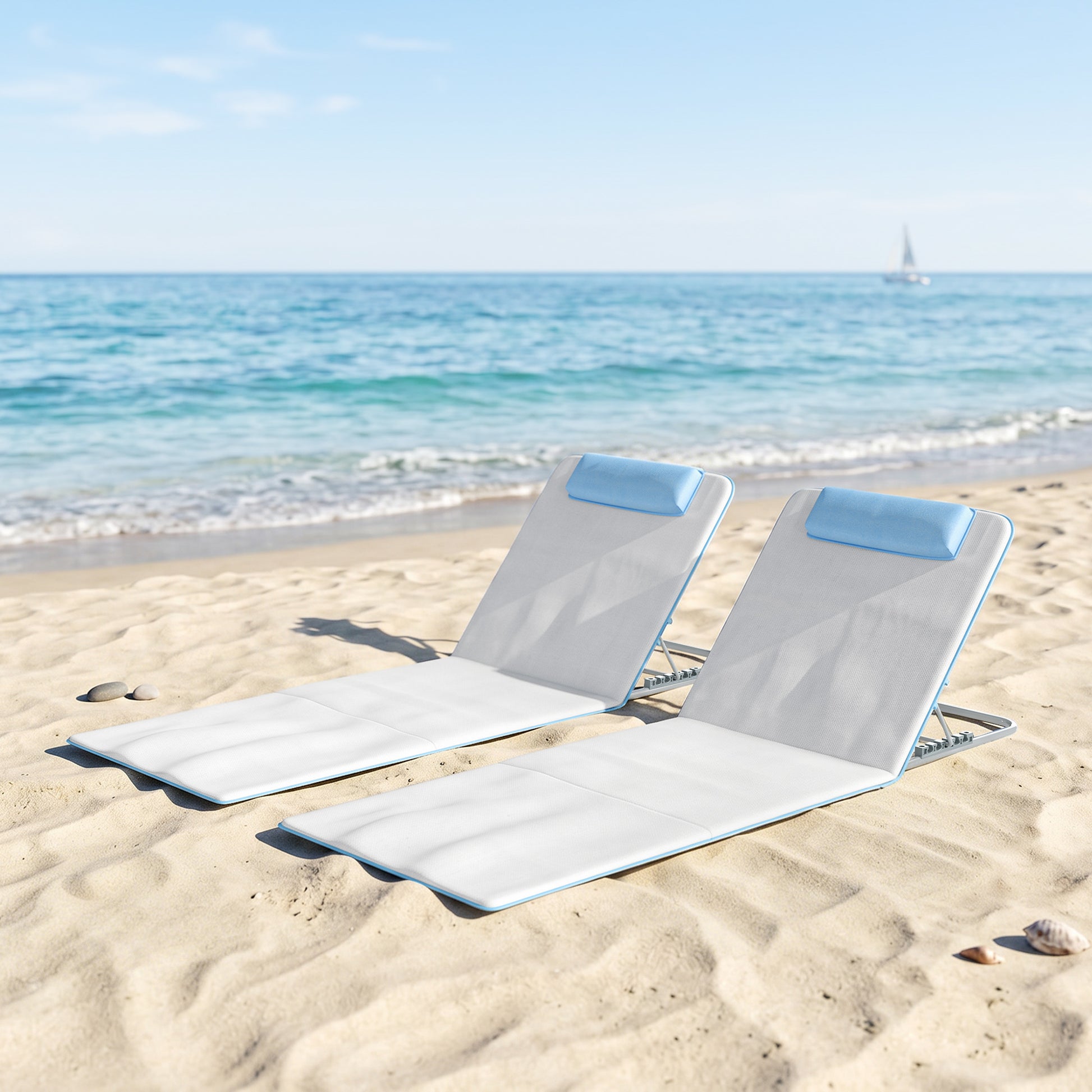 Outsunny Conjunto De 2 Esterillas De Playa Plegable 134x48x33-43 Cm Beige_1