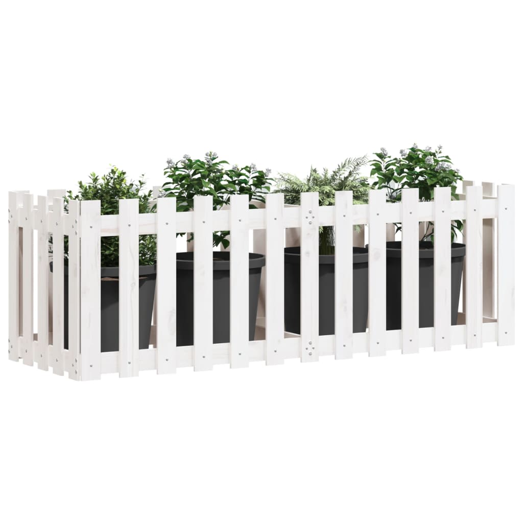 Arriate Elevado Jardín Con Valla Madera Pino Blanco 150x50x50cm_2