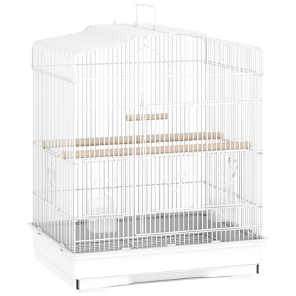 Pawhut Jaula Para Pájaros Con Puertas Comederos Y Bandeja 46,5x36x59 Cm Blanco_0