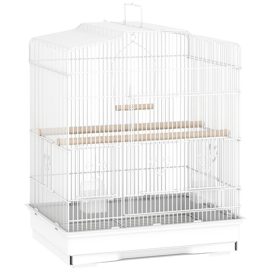 Pawhut Jaula Para Pájaros Con Puertas Comederos Y Bandeja 46,5x36x59 Cm Blanco_0