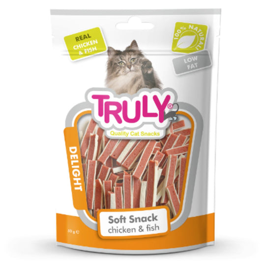 Snack Semihumedo En Barrita Para Gato De Pollo Y Pescado Truly 20 Bolsas X 50 Gr_0