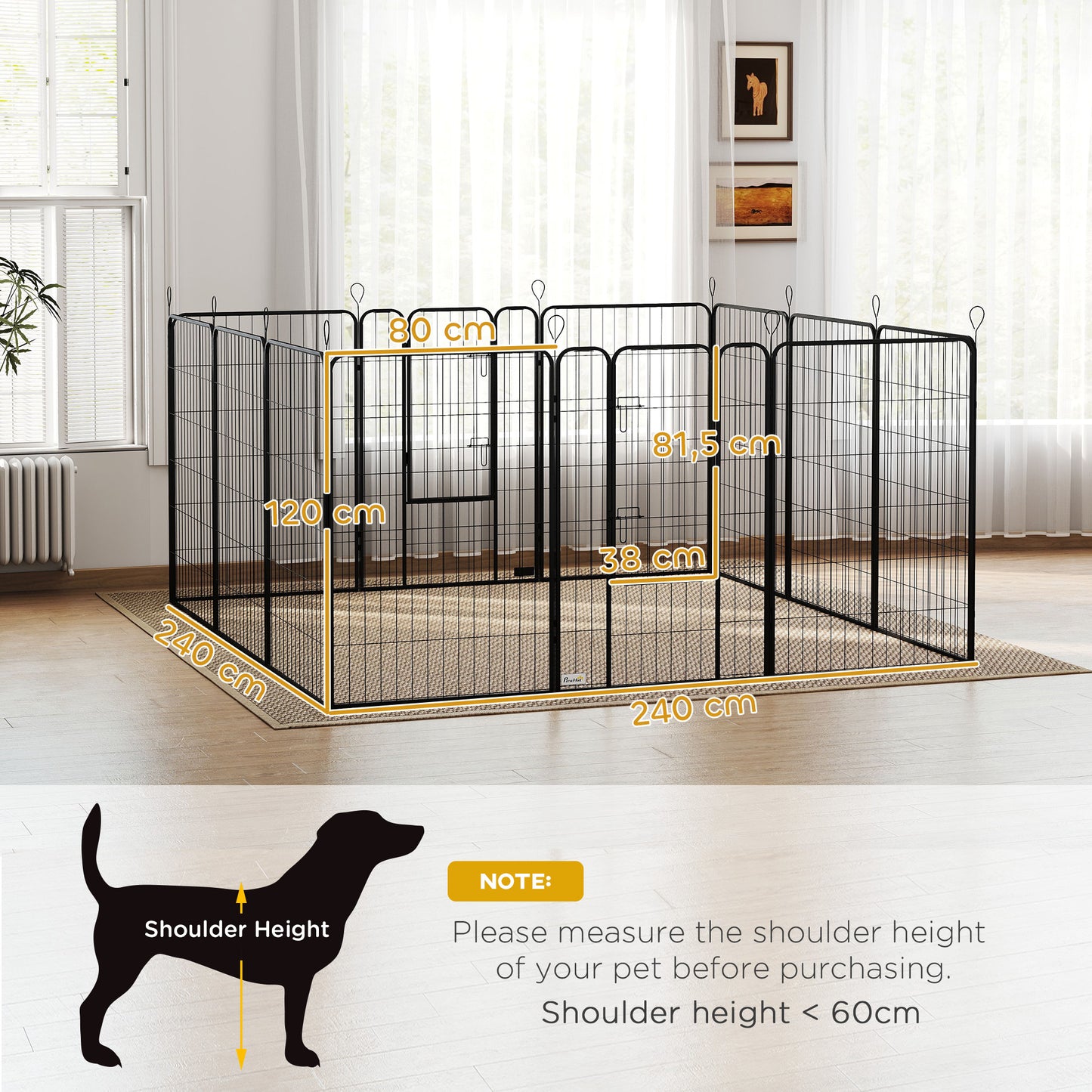 Pawhut Parque Para Perros De 12 Paneles 80x120 Cm Con 2 Puertas Negro_2