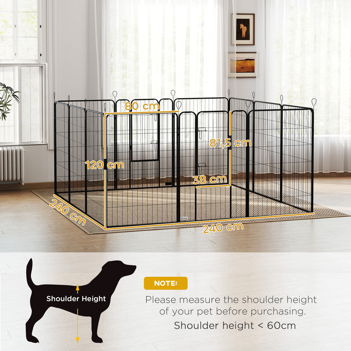 Pawhut Parque Para Perros De 12 Paneles 80x120 Cm Con 2 Puertas Negro_2