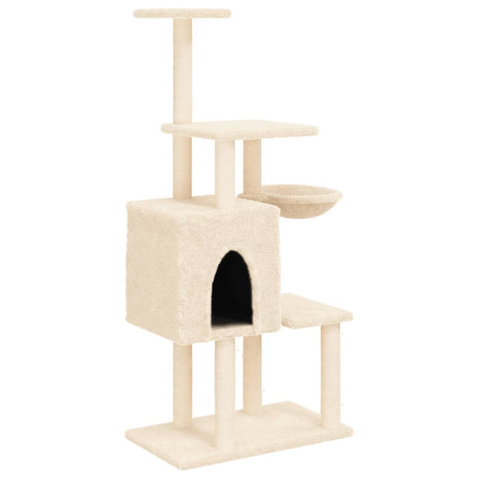 Rascador Para Gatos Con Postes De Sisal Crema 131 Cm_0
