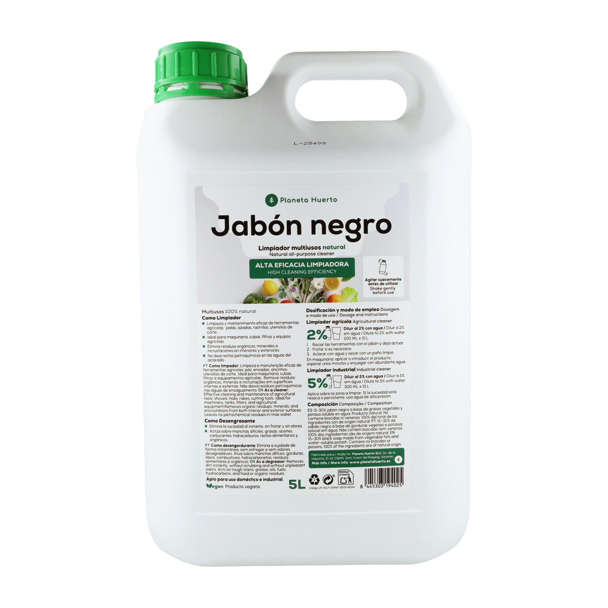 Jabón potásico Negro Planeta Huerto 5 L