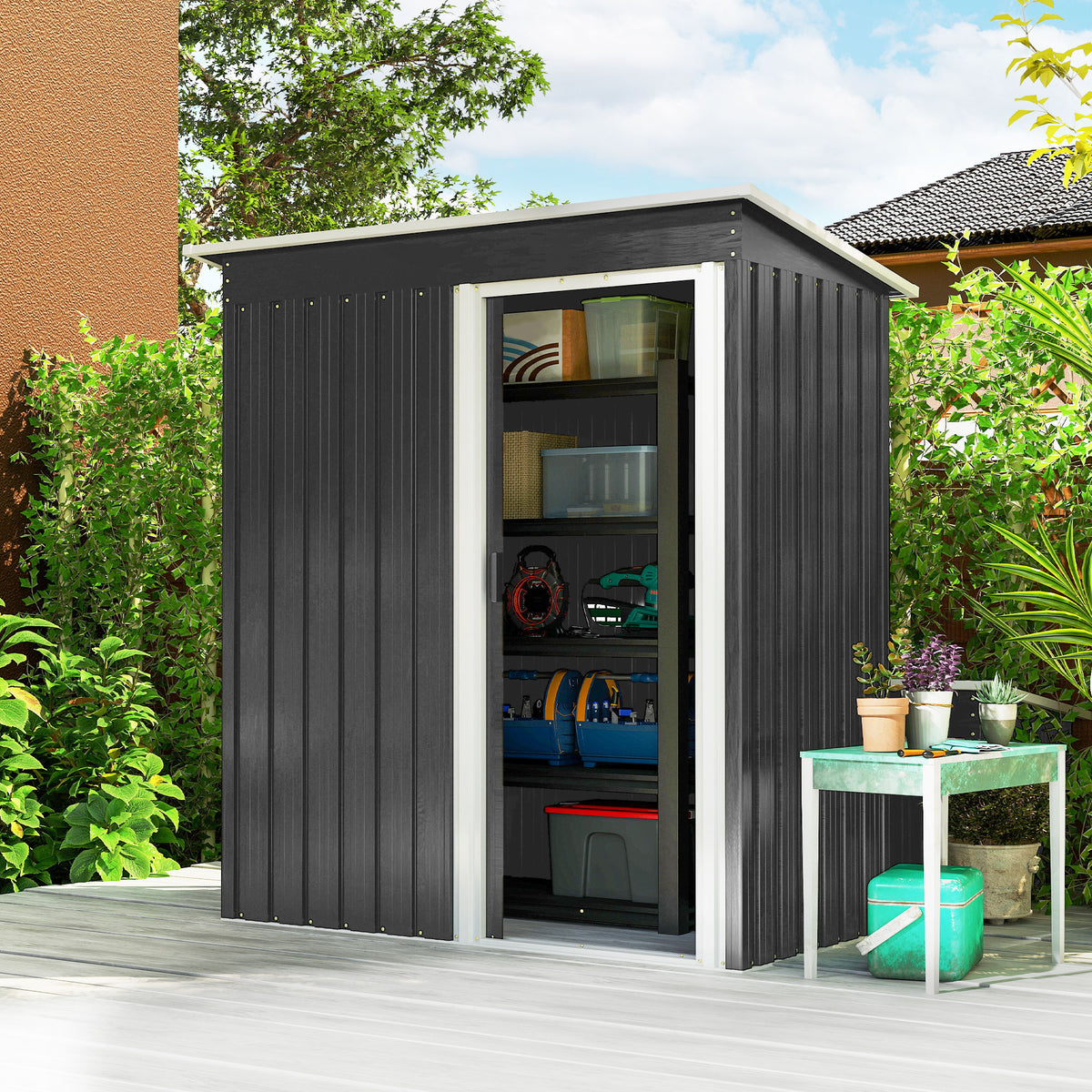 Outsunny Cobertizo De Jardín Exterior 1,2 M² 163x89x182cm Puerta Corredera Negro_1