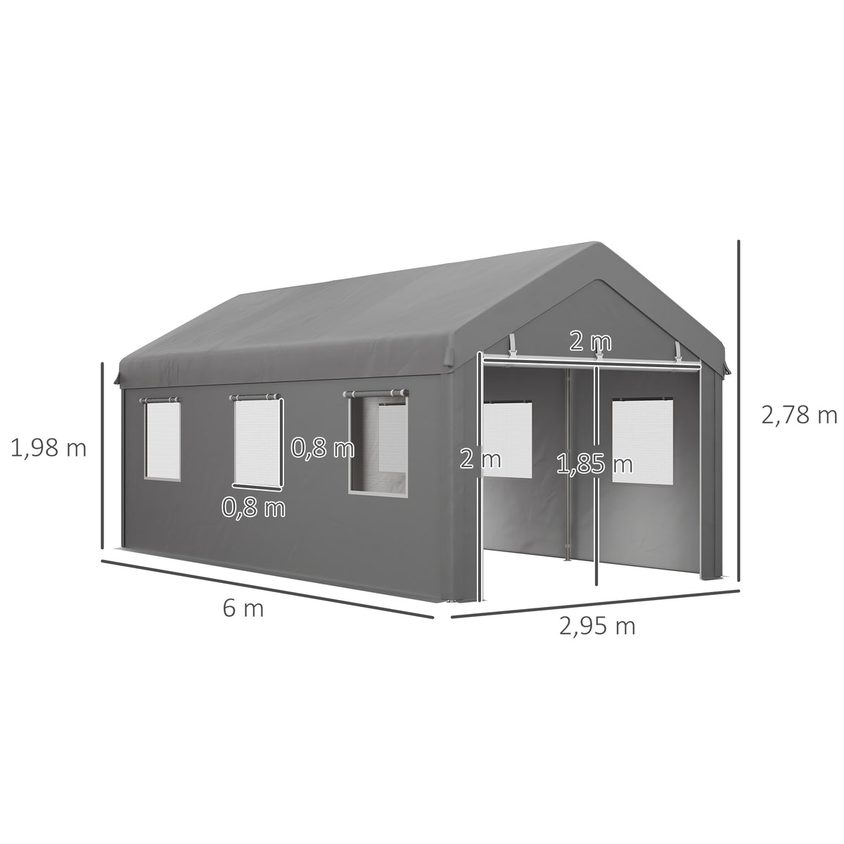 Carpa Para Garaje Outsunny Acero, Pe Gris Claro 600x295x278 Cm_2