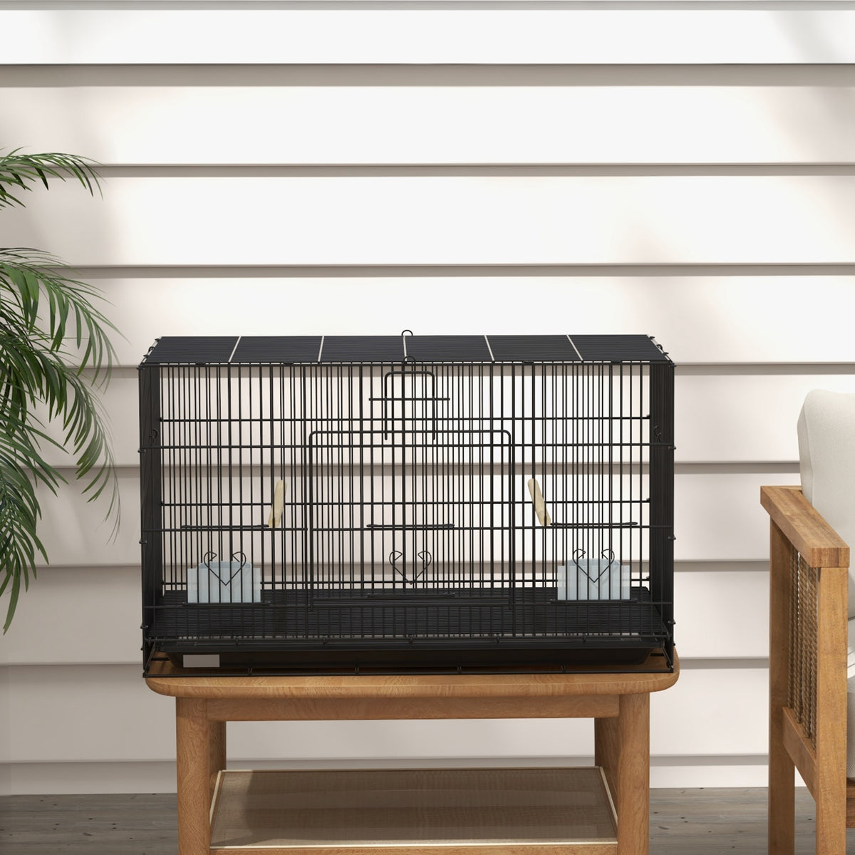 Pawhut Jaula Para Pájaros 77x46x45 Cm Con Bandeja Extraíble 2 Perchas Negro_3