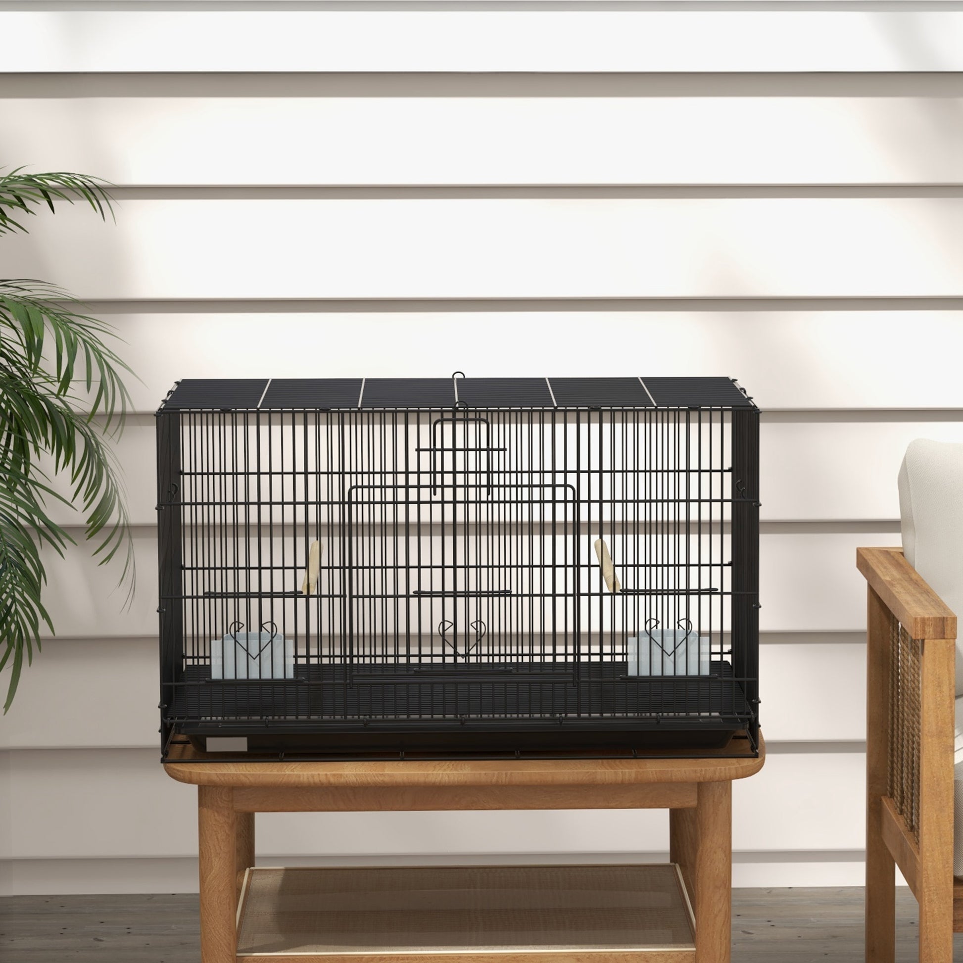 Pawhut Jaula Para Pájaros 77x46x45 Cm Con Bandeja Extraíble 2 Perchas Negro_3