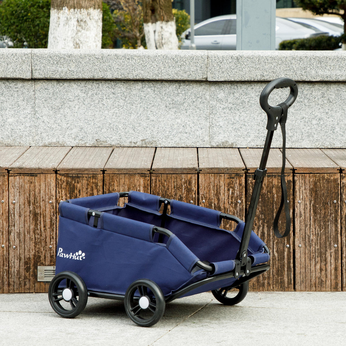 Pawhut Carrito Para Perros Plegable Con Mango Ajustable Diseño Abierto Azul_1
