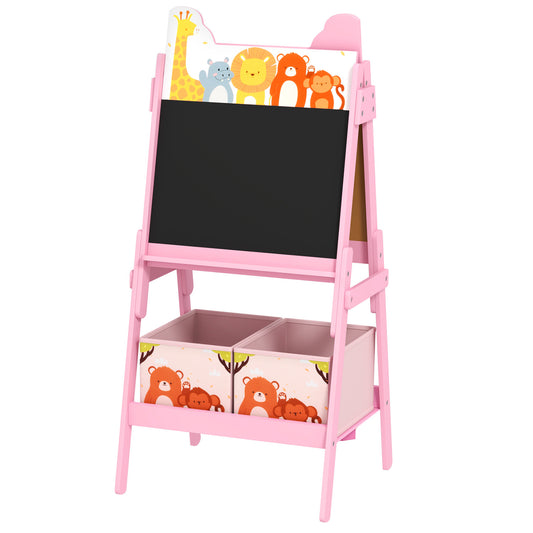 Aiyaplay Pizarra Infantil Caballete 2 En 1 Con 2 Cajas De Tela Rosa_0