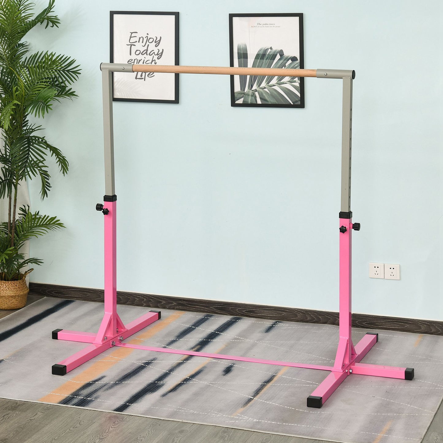Homcom Barra De Gimnasia Para Niños De +3 Años Con Altura Ajustable 92-150 Cm_1
