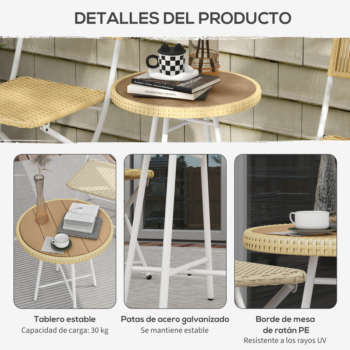 Outsunny Mesa Auxiliar De Ratán Sintético Carga 30 Kg 50x50x55 Cm Natural_5