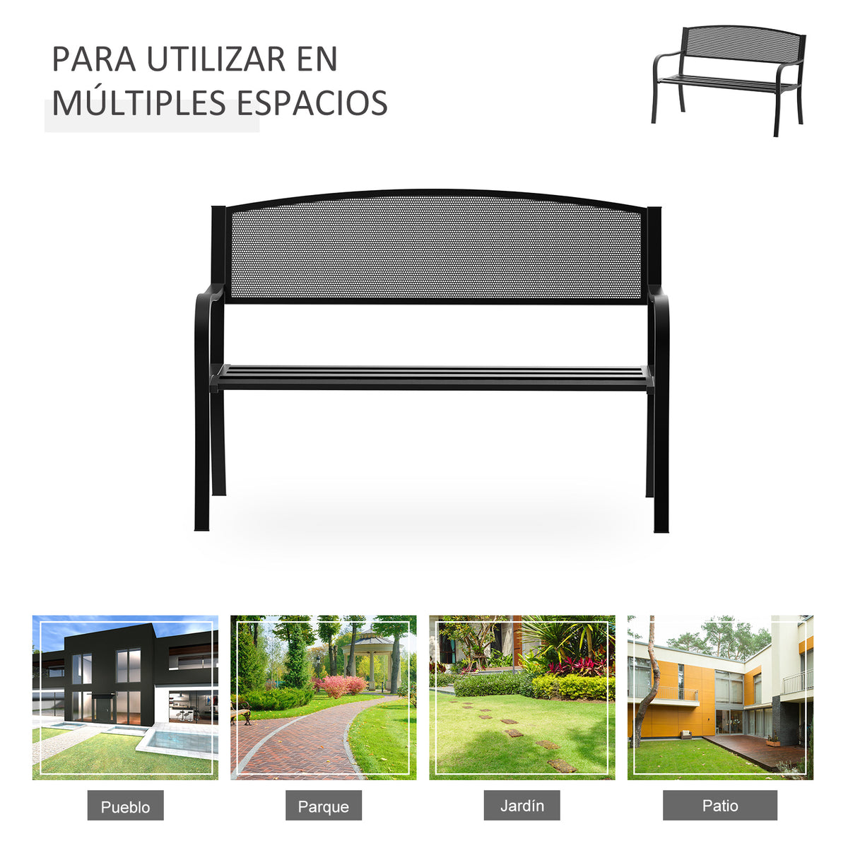 Outsunny Banco De Jardín De 2 Plazas Carga 240 Kg Para Patio 127x60x87 Cm Negro_5