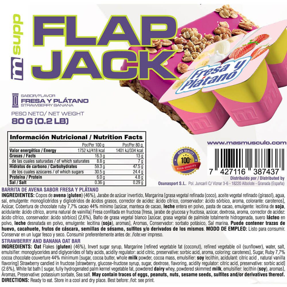 Flapjack (barrita De Avena Energética) - 80g - Fresa Banana - Aporta Energía - Masmusculo_5