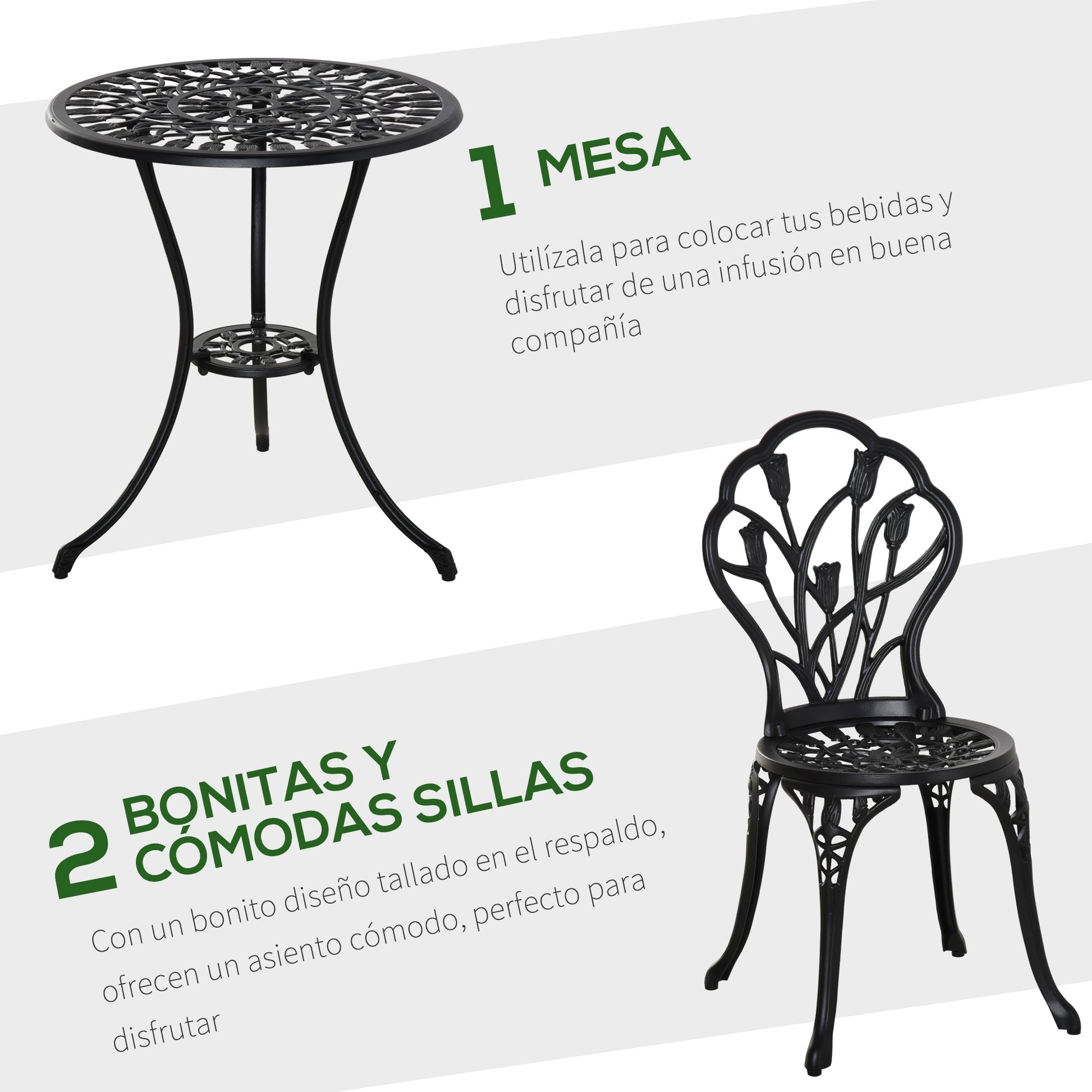 Outsunny Conjunto De Mesa Y Sillas De Terraza Exterior De 3 Piezas Negro_5