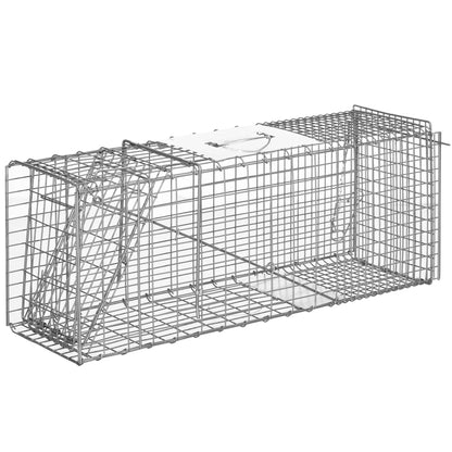 Outsunny Trampa Para Animales Vivos Plegable 81x26x34,5cm Con Puerta Y Asa Plata_0