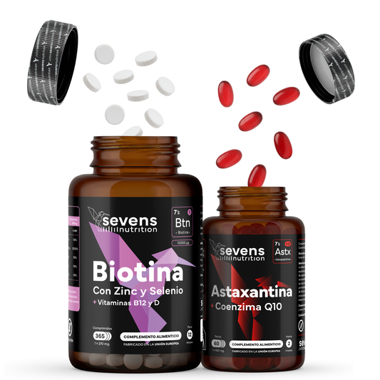 Biotina 10.000mcg Con Zinc, Selenio Y Vitaminas + Astaxantina 8 Mg. Sevens Nutrition. Cabello, Piel, Uñas Y Antioxidante_0