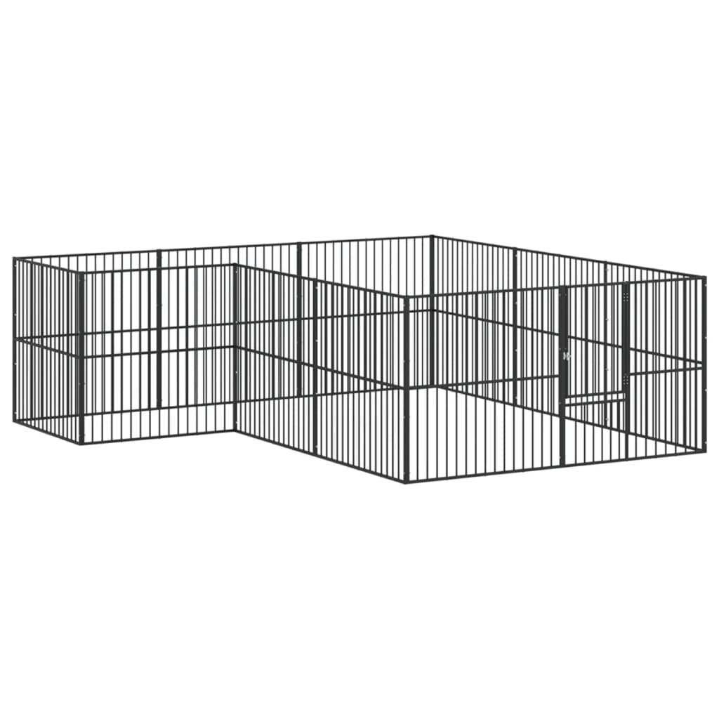 Corralito Para Perros Con 12 Paneles Acero Galvanizado Negro_0