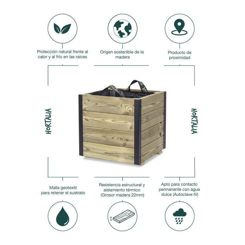 Jardinera Exterior De Madera Con Refuerzo De Aluminio Pun Al Hortalia 40x40x40 Cm_4