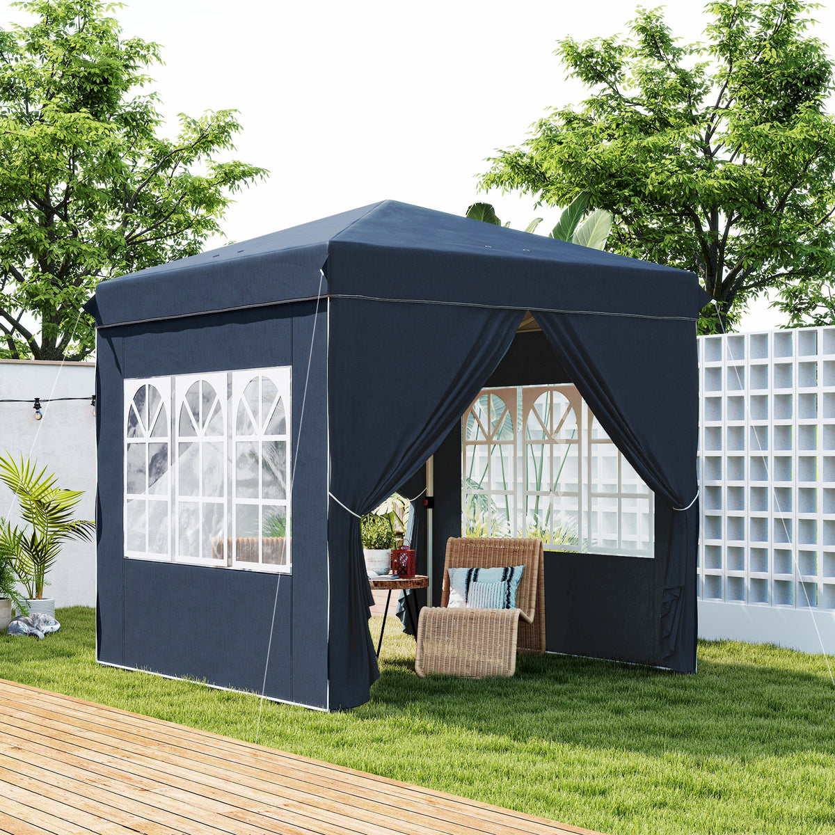 Outsunny Carpa Plegable Pop-up 2,5x2,5 M Con 4 Paredes Laterales Anti-uv Azul_1