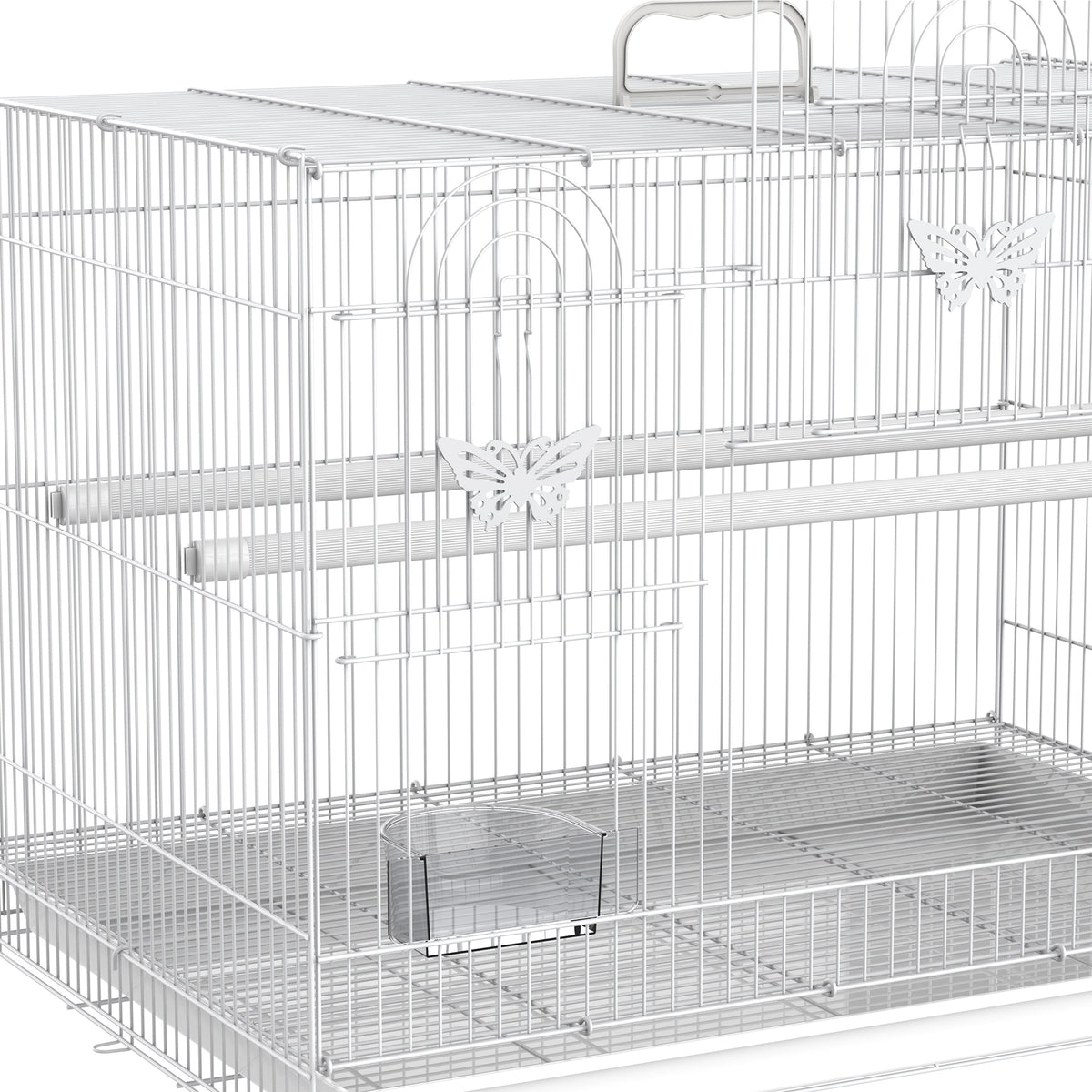 Pawhut Jaula Para Pájaros De Metal 60x41x41 Cm Con Comederos Y 2 Perchas Blanco_3