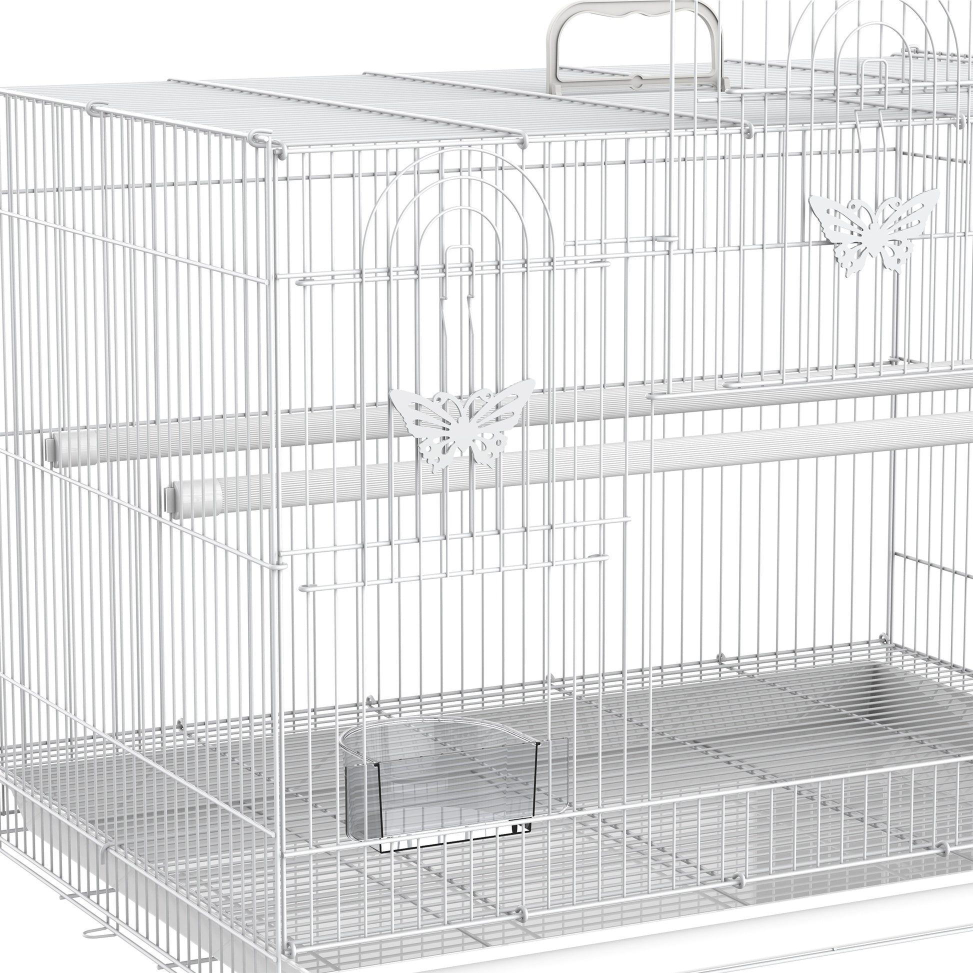Pawhut Jaula Para Pájaros De Metal 60x41x41 Cm Con Comederos Y 2 Perchas Blanco_3