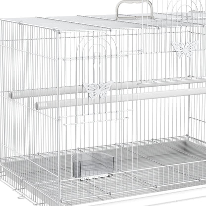 Pawhut Jaula Para Pájaros De Metal 60x41x41 Cm Con Comederos Y 2 Perchas Blanco_3