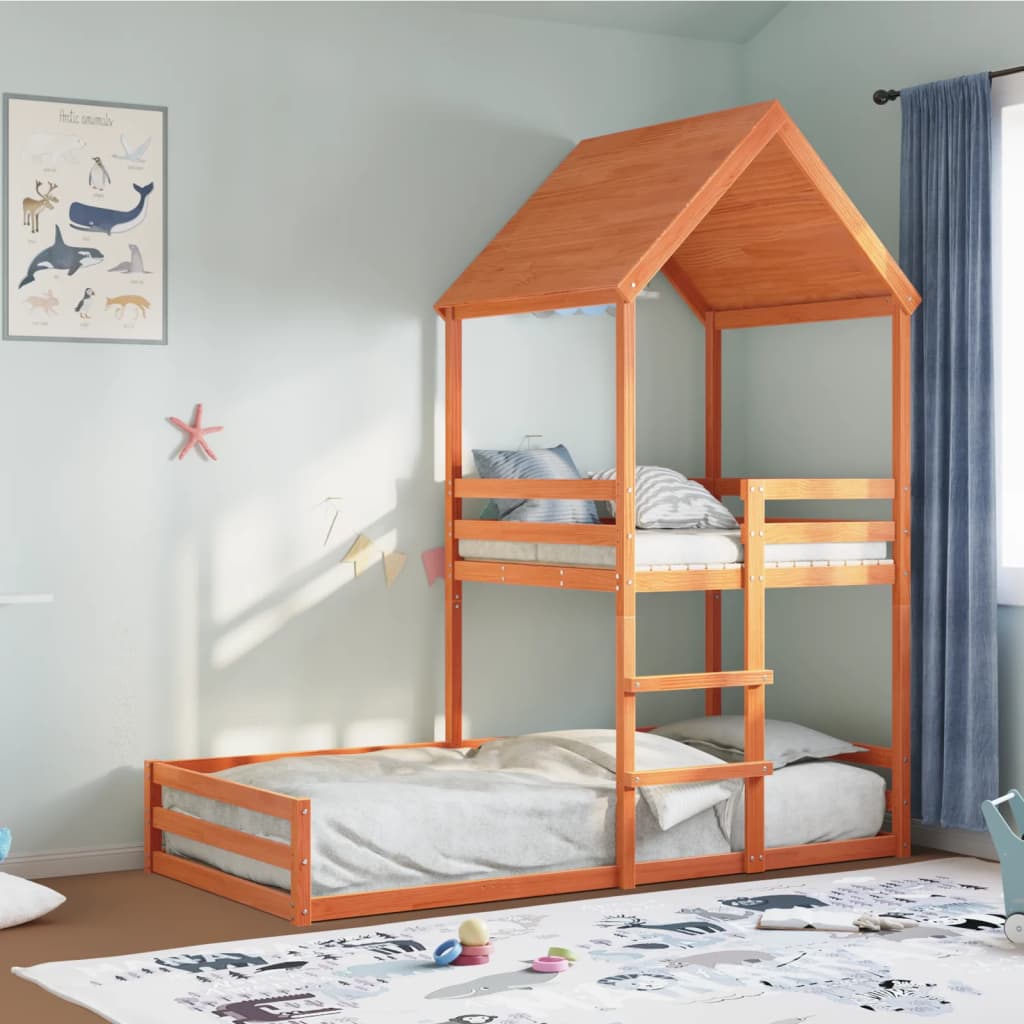 Cama Con Techo Madera Maciza Pino Marrón 90x190 Cm_1