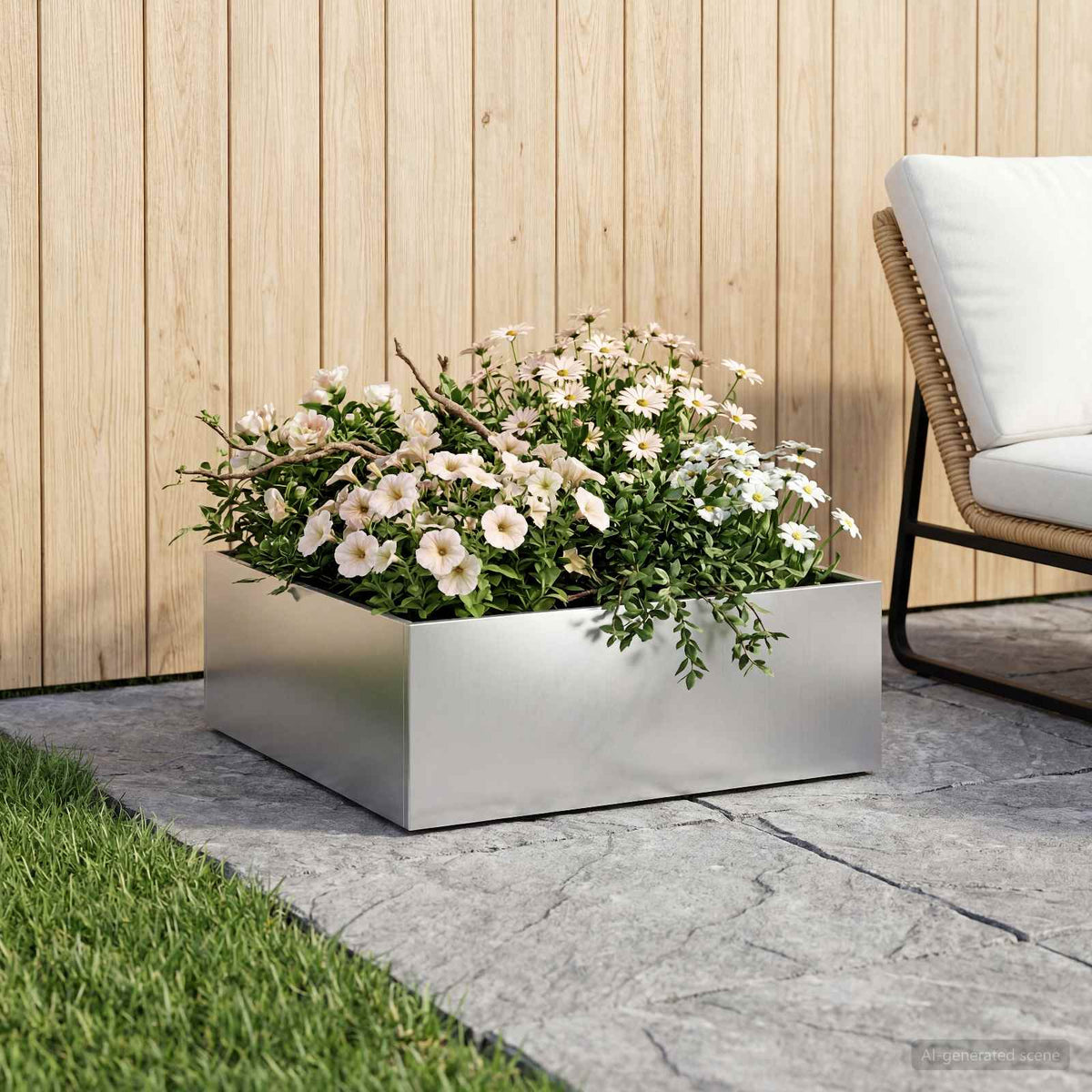 Macetero De Jardín Plateado 60 X 60 X 20 Cm Acero Galvanizado_1