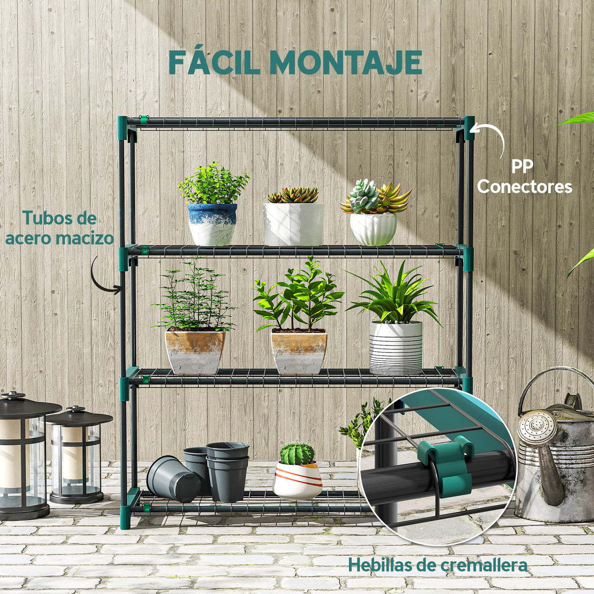 Suporte Para Plantas Outsunny Aço, Plástico Verde 90x28x104 Cm_5