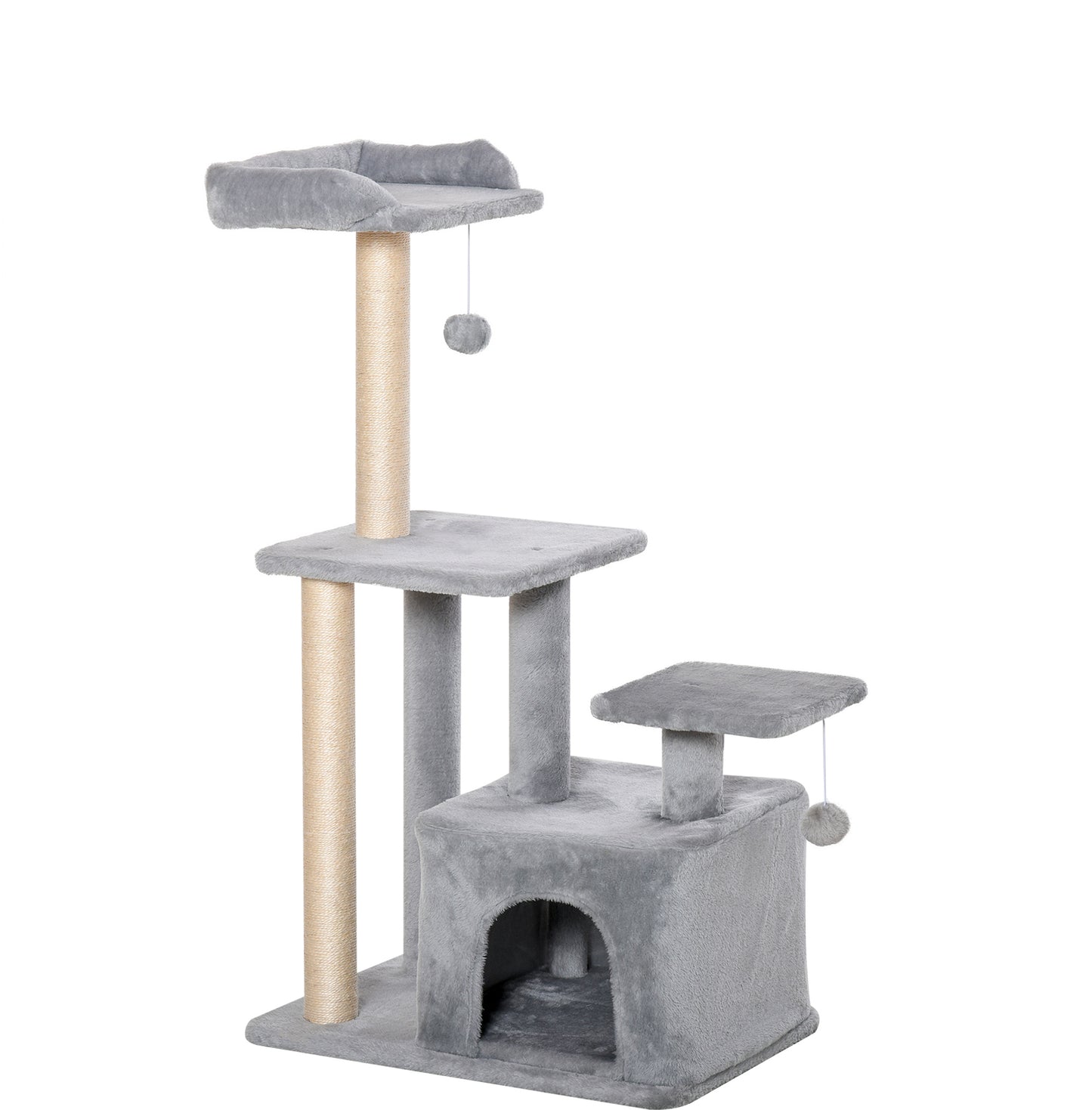 Pawhut Árbol Para Gatos Con Postes De Sisal Plataformas Y Casita Gris Claro_0