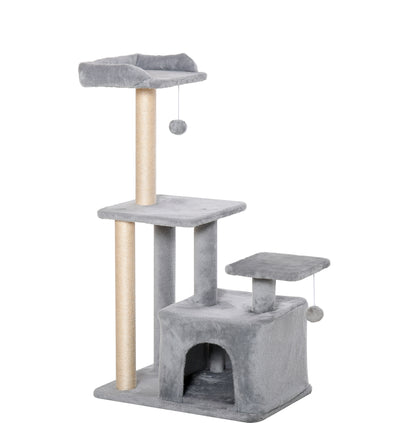 Pawhut Árbol Para Gatos Con Postes De Sisal Plataformas Y Casita Gris Claro_0