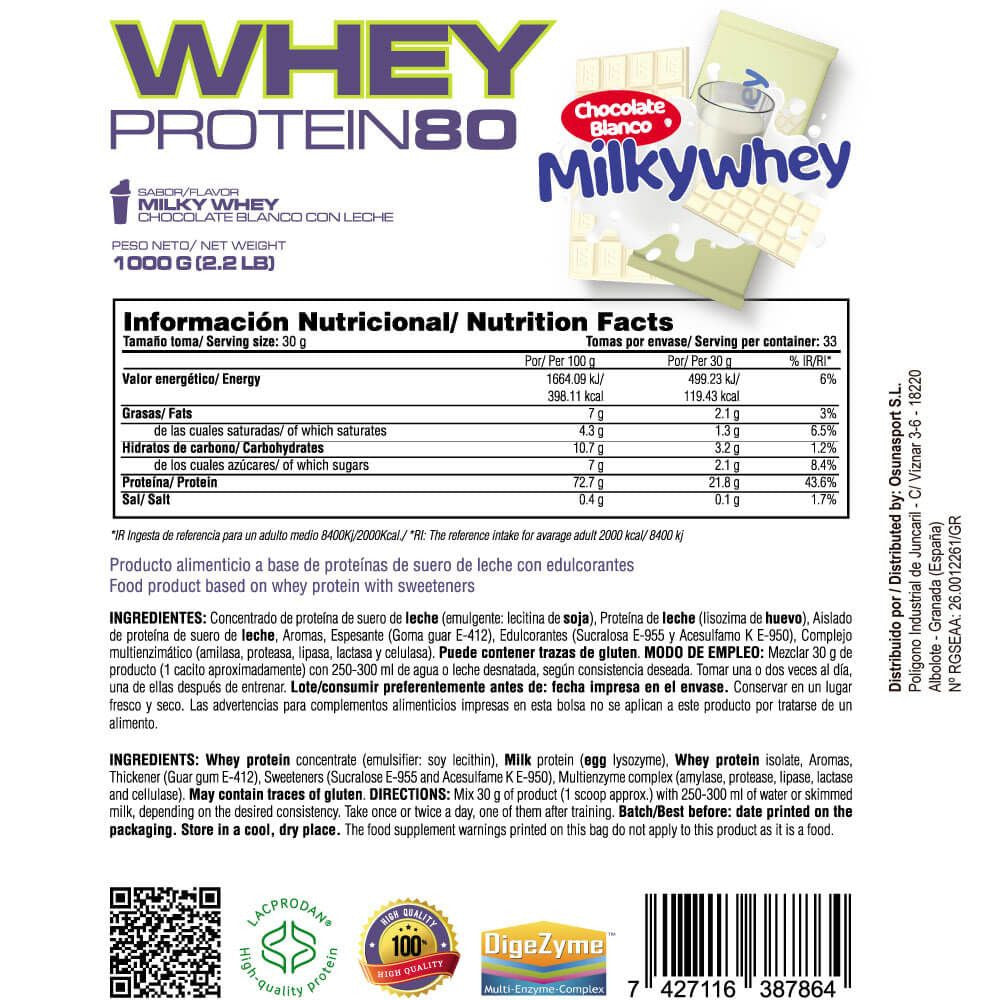 Whey Protein80 - 1kg - Chocolate Blanco Con Leche Milkywhey - Aumenta La Masa Muscular - Masmusculo_5