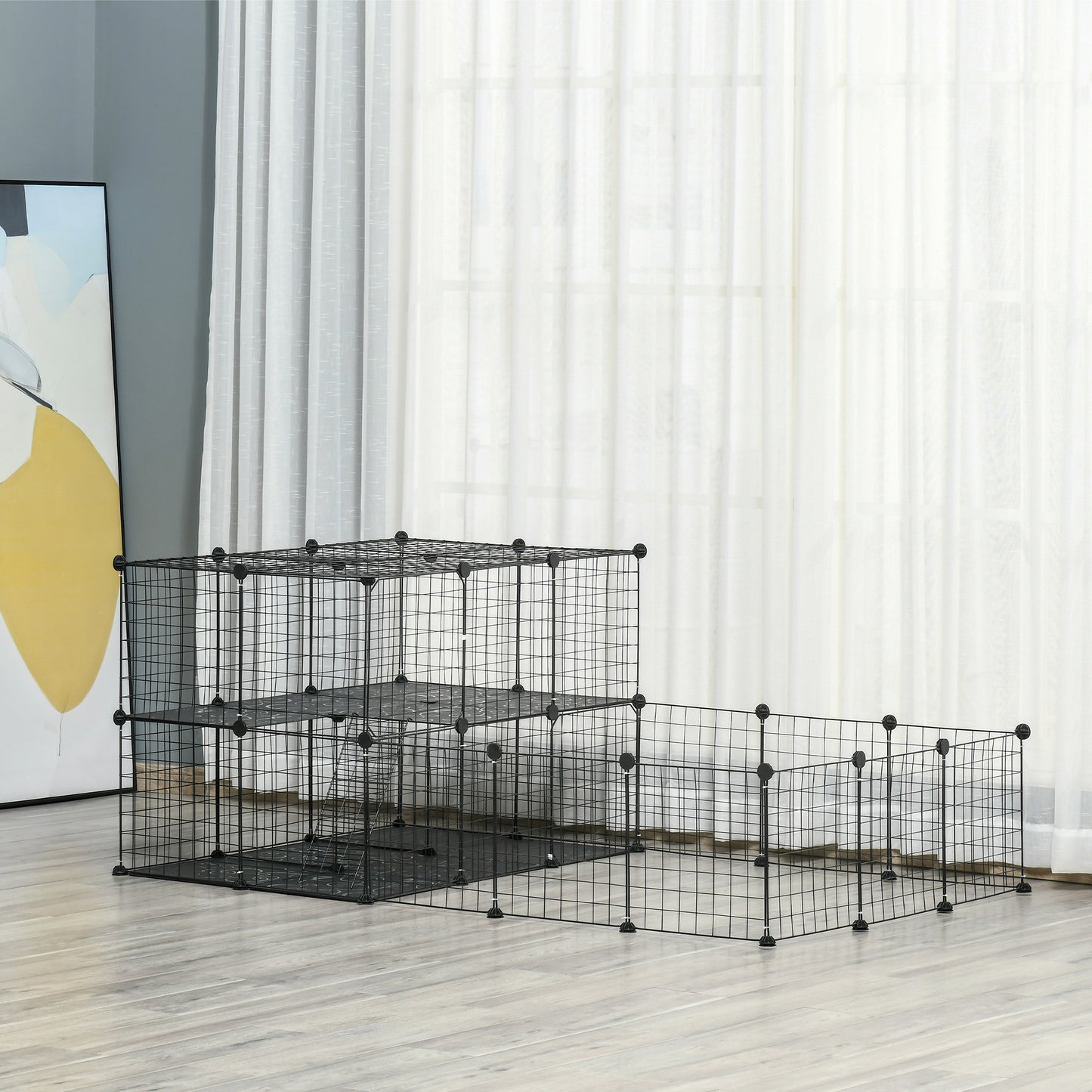 Pawhut Jaula Para Animales Pequeños Forma Personalizable 175x105x70 Cm Negro_1
